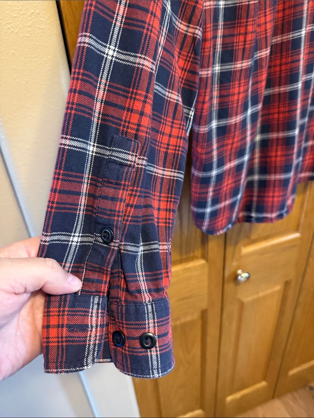 Filson Red and Navy Plaid Button-Up Shirt - Picture 5 of 9